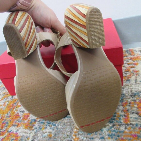 Miz Mooz Marnie High Heels Sandals Leather Strap 7 Beige Block y2k Stripe 520 - Picture 7 of 15